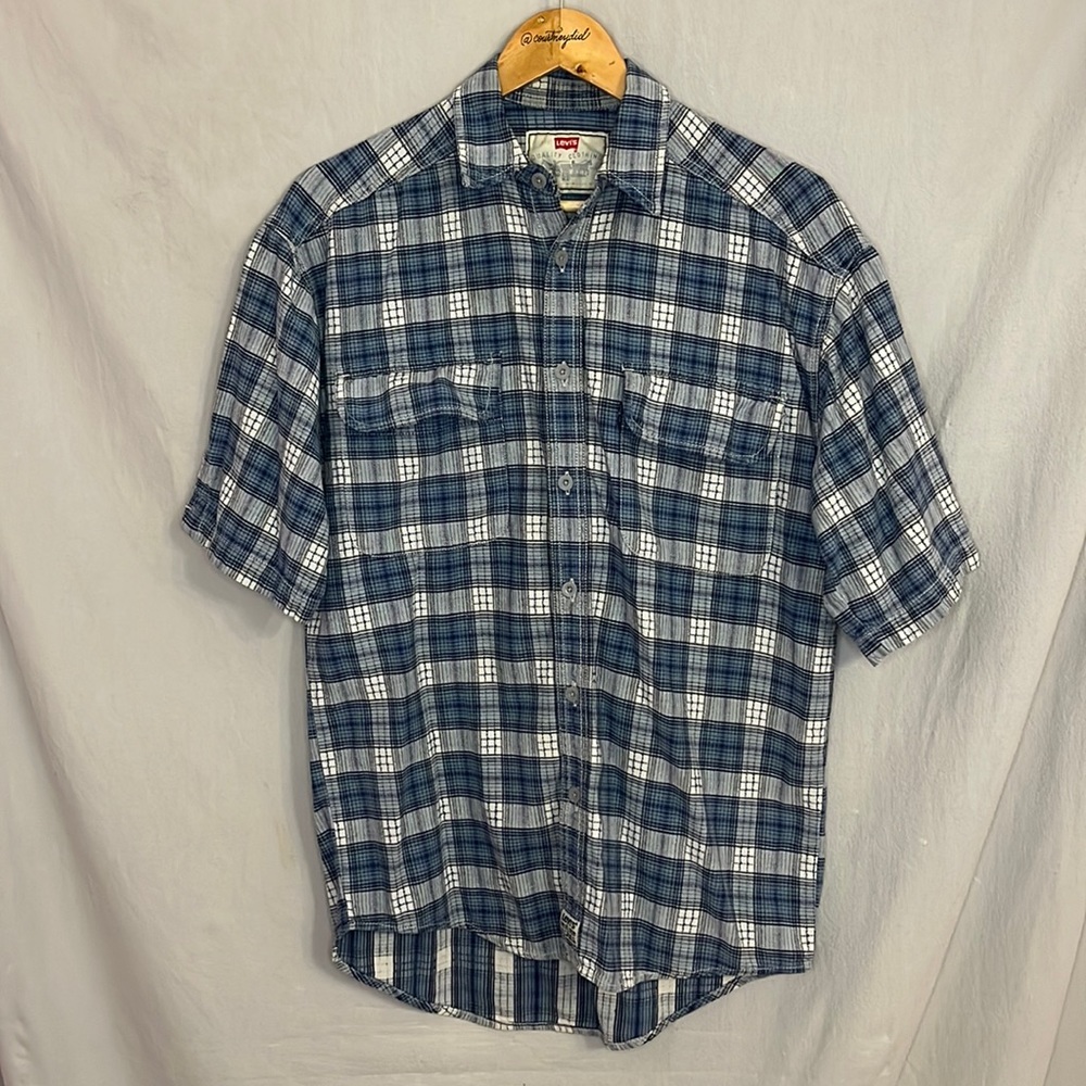 Levi's Vintage Blue/Gray/White Plaid Short Sleeve Button Front Collared Shirt
